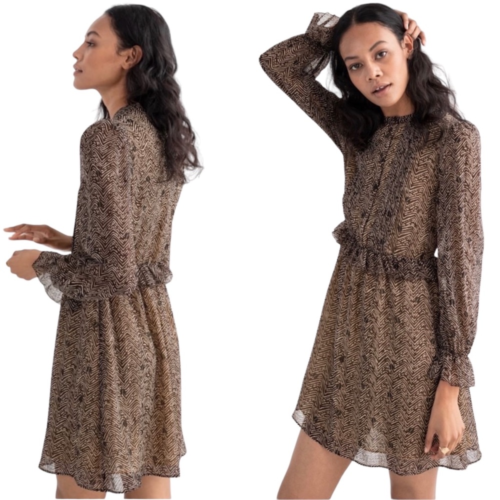 & OTHER STORIES‎ Zig Zag Ruffled  Long Sleeve Mini Dress